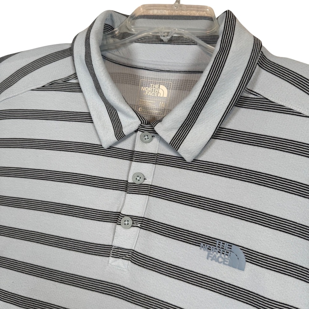 The North Face Mens XXL Polo Shirt Blue Black Stripe Short Sleeve FlashDry